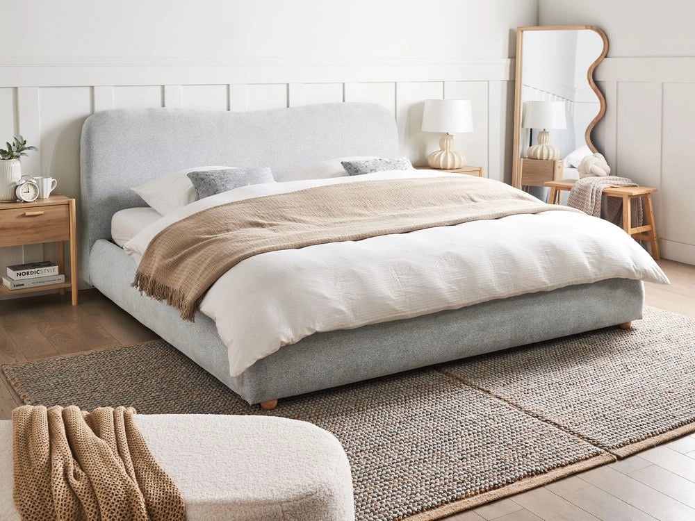Letto contenitore Tessuto grigio chiaro poliestere 180 x 200 cm Design moderno e minimalista Ottomana