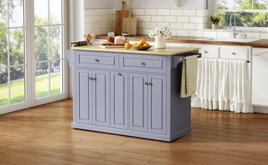 Isola cucina mobile con piano ribaltabile, 2 cassetti grandi, cassetti verticali, ruote frenanti, 121 x 49(69) x 89 cm