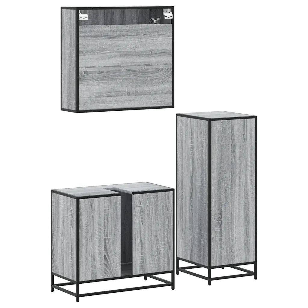 Set Mobili da Bagno 3 pz Grigio Sonoma in Legno Multistrato 3300998
