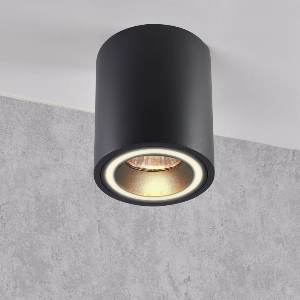 Plafoniera superficie tonda nera GU10 Falco Polux 323651