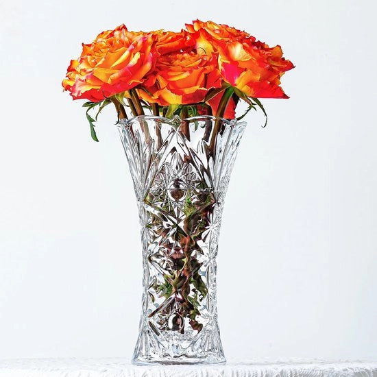 Vaso di cristallo in forma di zinnia 28,5x15,5cm con fiori di vetro, vaso spesso di cristallo trasparente, regalo per appassionati di fiori