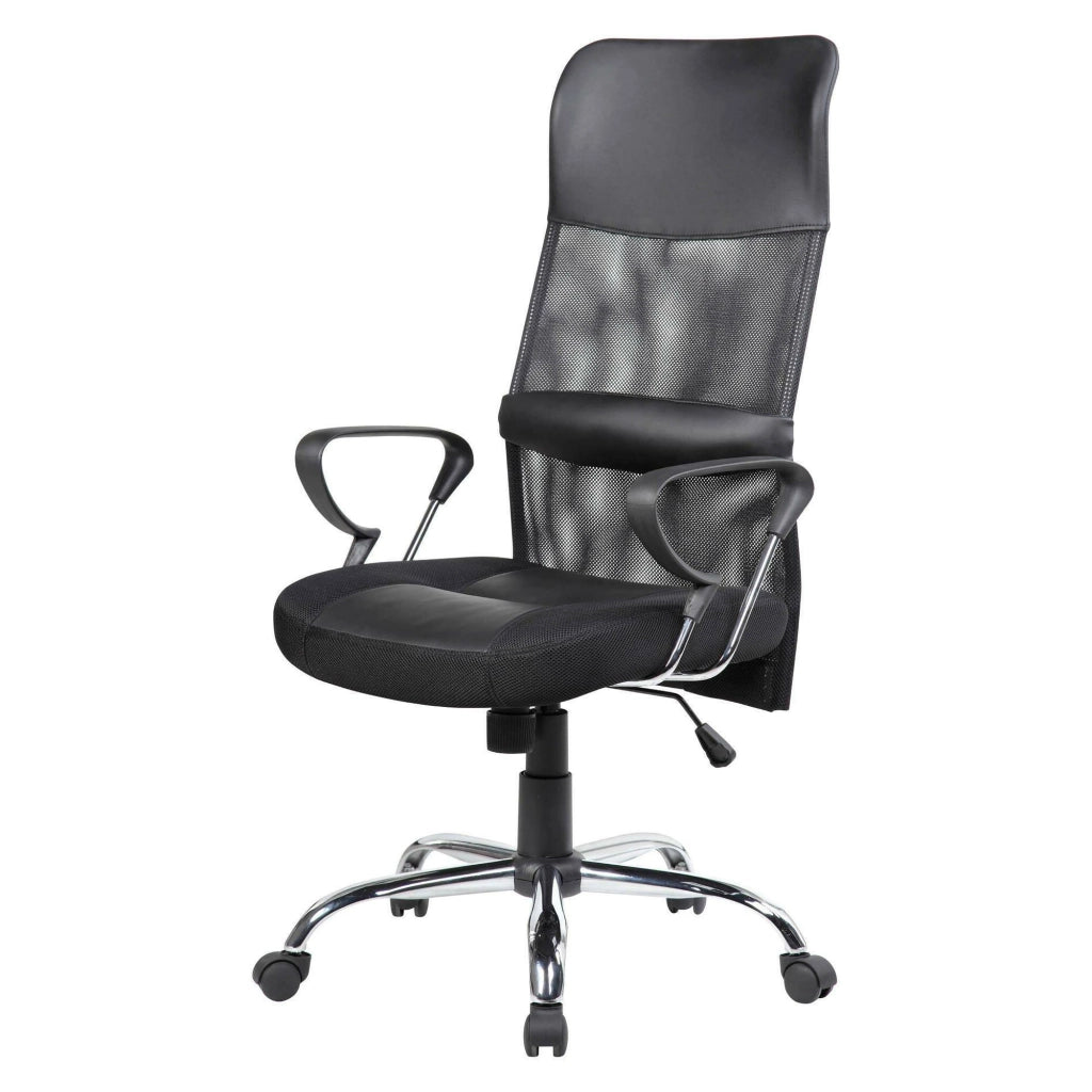 Sedia da ufficio Ateleta, Poltrona presidenziale con braccioli, Sedia ergonomica da ufficio, 56x61h111/121 cm, Nero