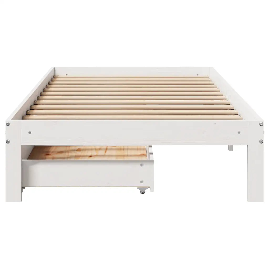Giroletto con Cassetti Bianco 90x190 cm Legno Massello di Pino