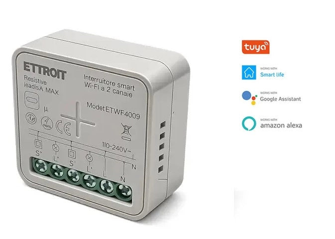 Interruttore Smart WiFi 2 Canali 10A Modulo Relè Doppio Controllo Remoto Compatibile Tuya Alexa Google