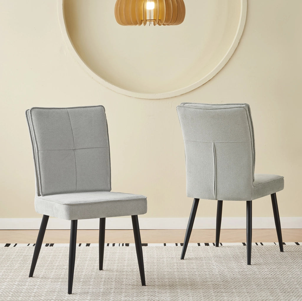 Set di 2 sedie da pranzo con rivestimento in ciniglia a motivo pied de poule e gambe in metallo nero grigio chiaro