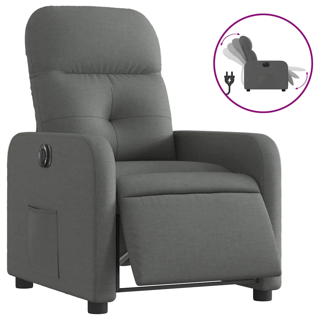 Poltrona | Sedia Relax Elettrica Reclinabile Grigio Scuro in Tessuto