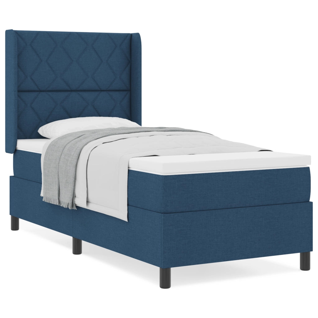 Letto a Molle con Materasso Blu 100x200 cm in Tessuto