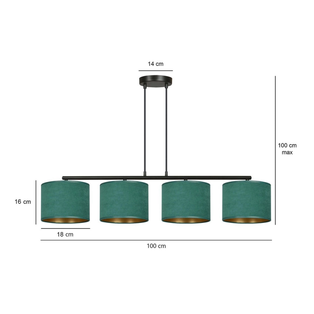 Lampada a sospensione HILDE in acciaio nero e velluto verde