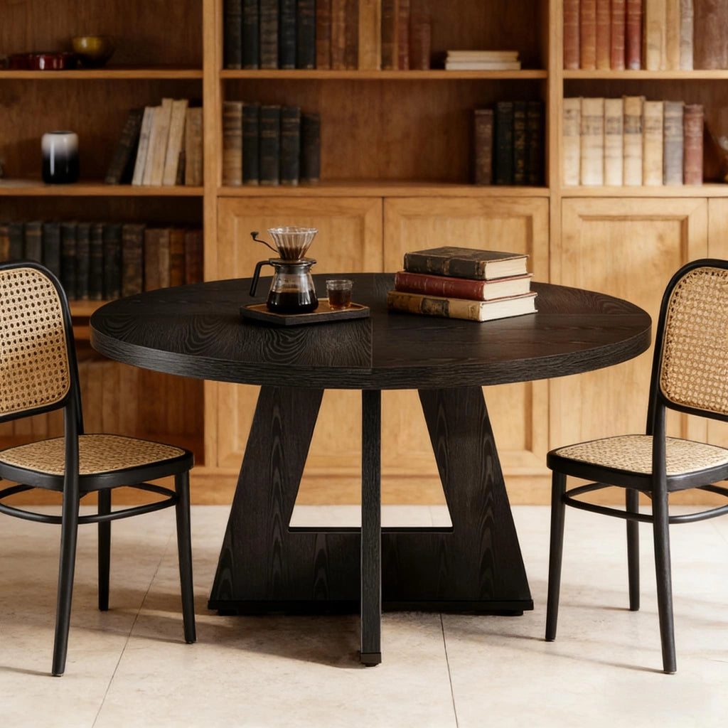 TAVOLO da pranzo rotondo 120 cm in legno ingegnerizzato nero, solo tavolo
