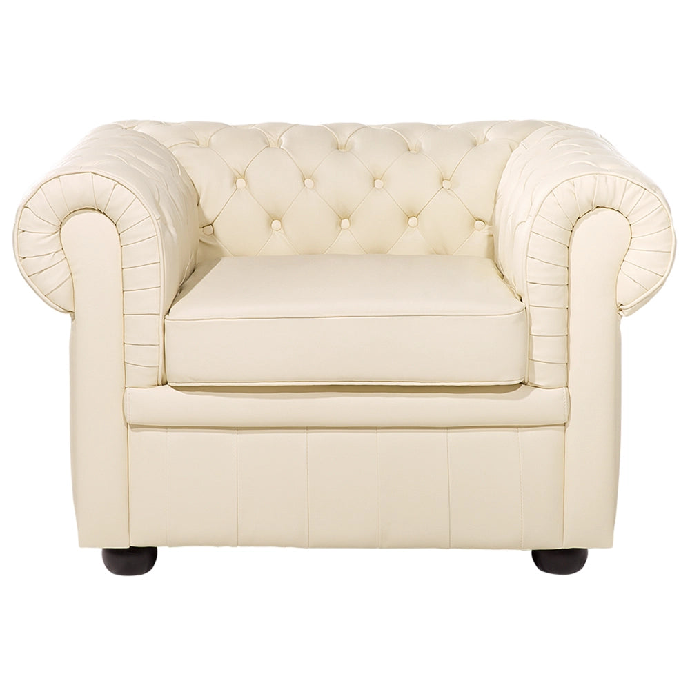 Poltrona Chesterfield Beige Vera Pelle trapuntata in stile Contemporaneo
