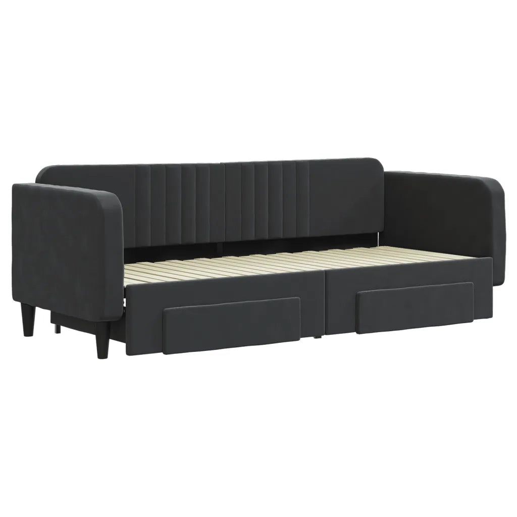 Divano Letto Estraibile con Cassetti-Sofa Letto-Daybed Nero 80x200 cm in Velluto 197171
