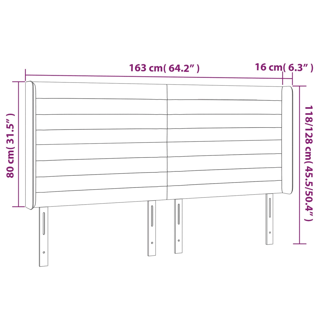 Testiera a LED-Testata con LED Nera 163x16x118/128 cm in Velluto 933082