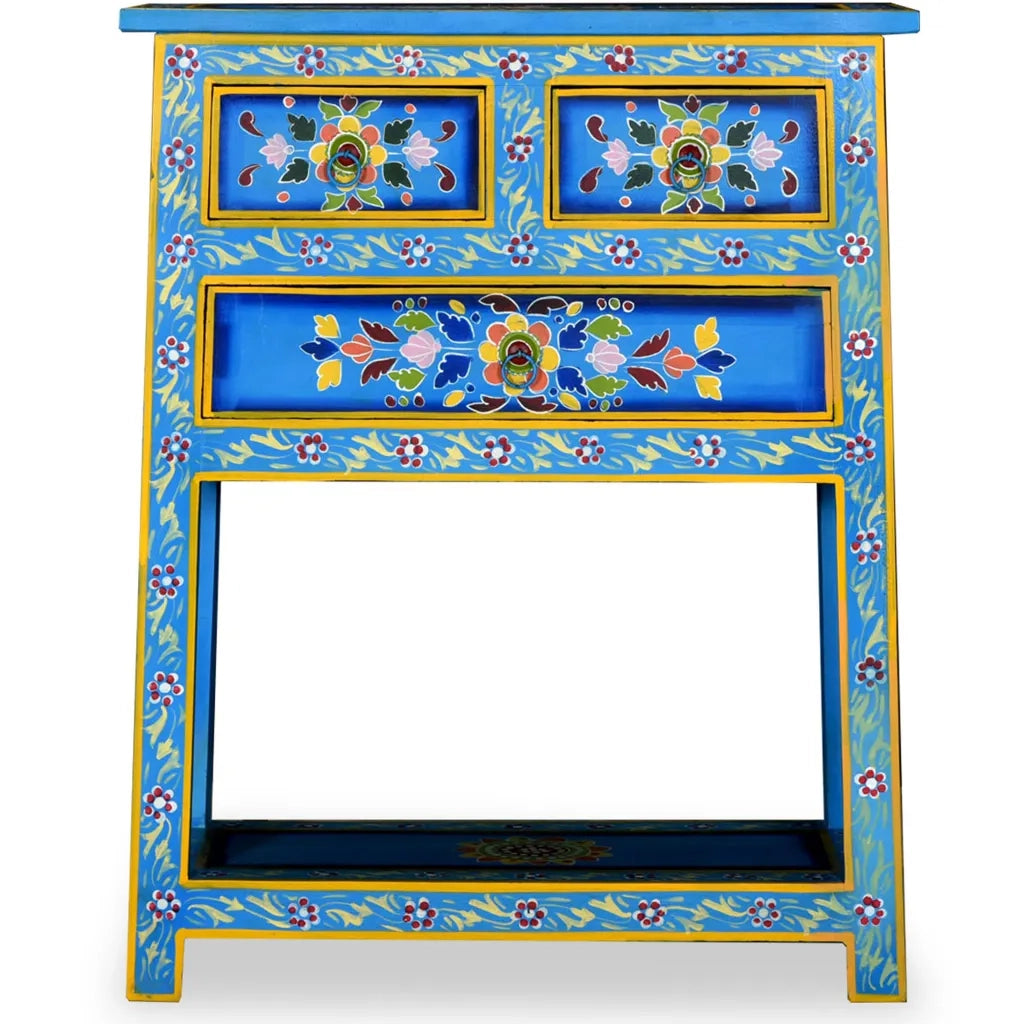 Credenza con Cassetti Massello di Mango Turchese Dipinta a Mano 244840