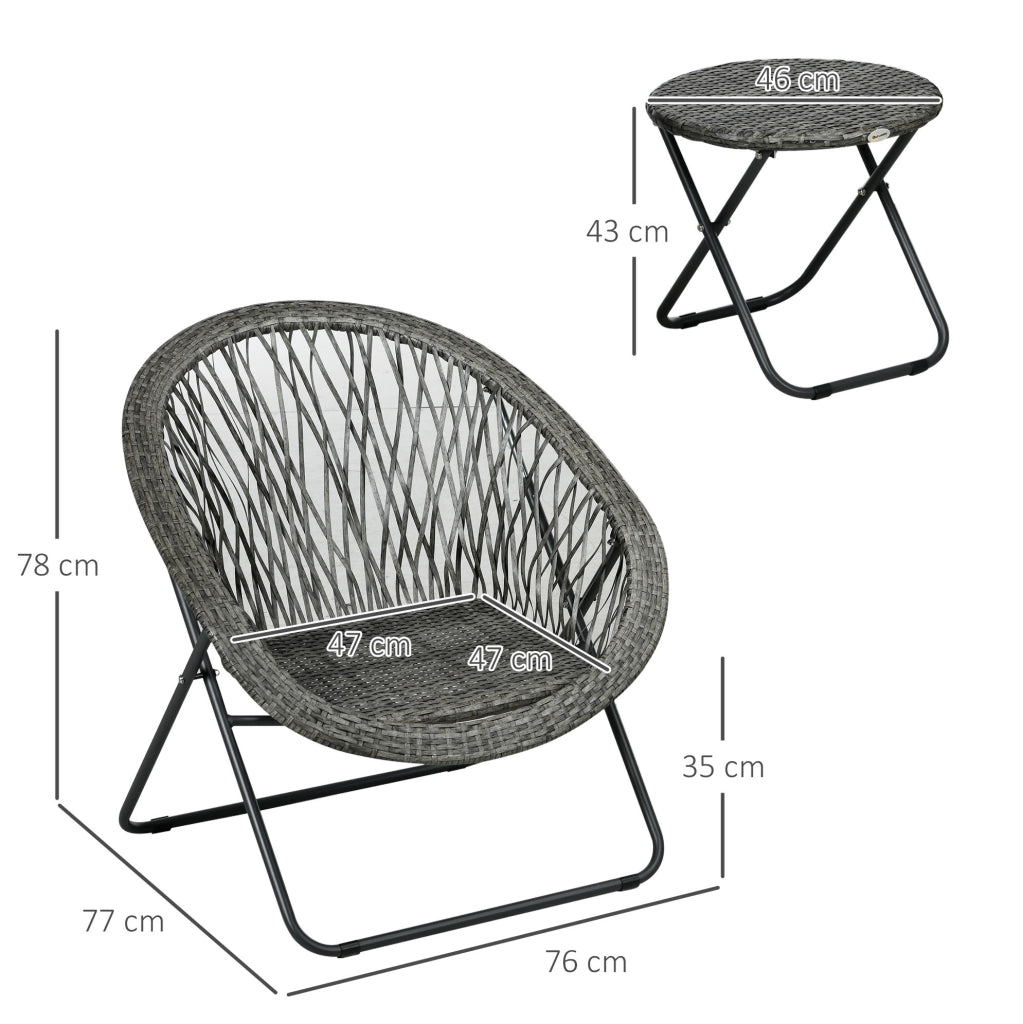 Set da giardino pieghevole 3 pezzi con tavolino rotondo in rattan sintetico grigio