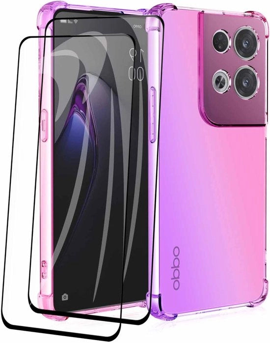 Case per smartphone - Ultra sottile custodia trasparente in silicone con gomma TPU schioccante per OPPO Reno8 Pro (Reno 8 Pro) 5G - Rosa viola - Incluso 2 protettori schermo