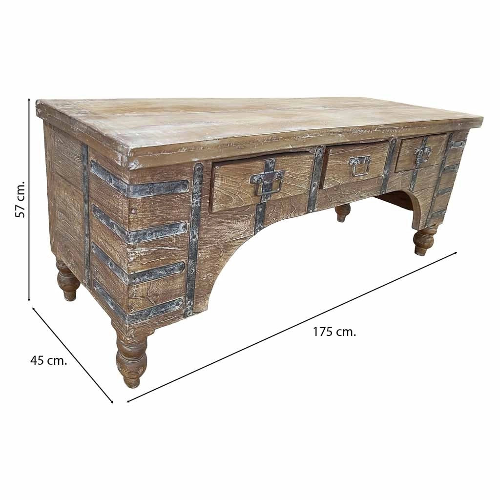 Mobile basso artigianale in legno 165-175x45x57h cm