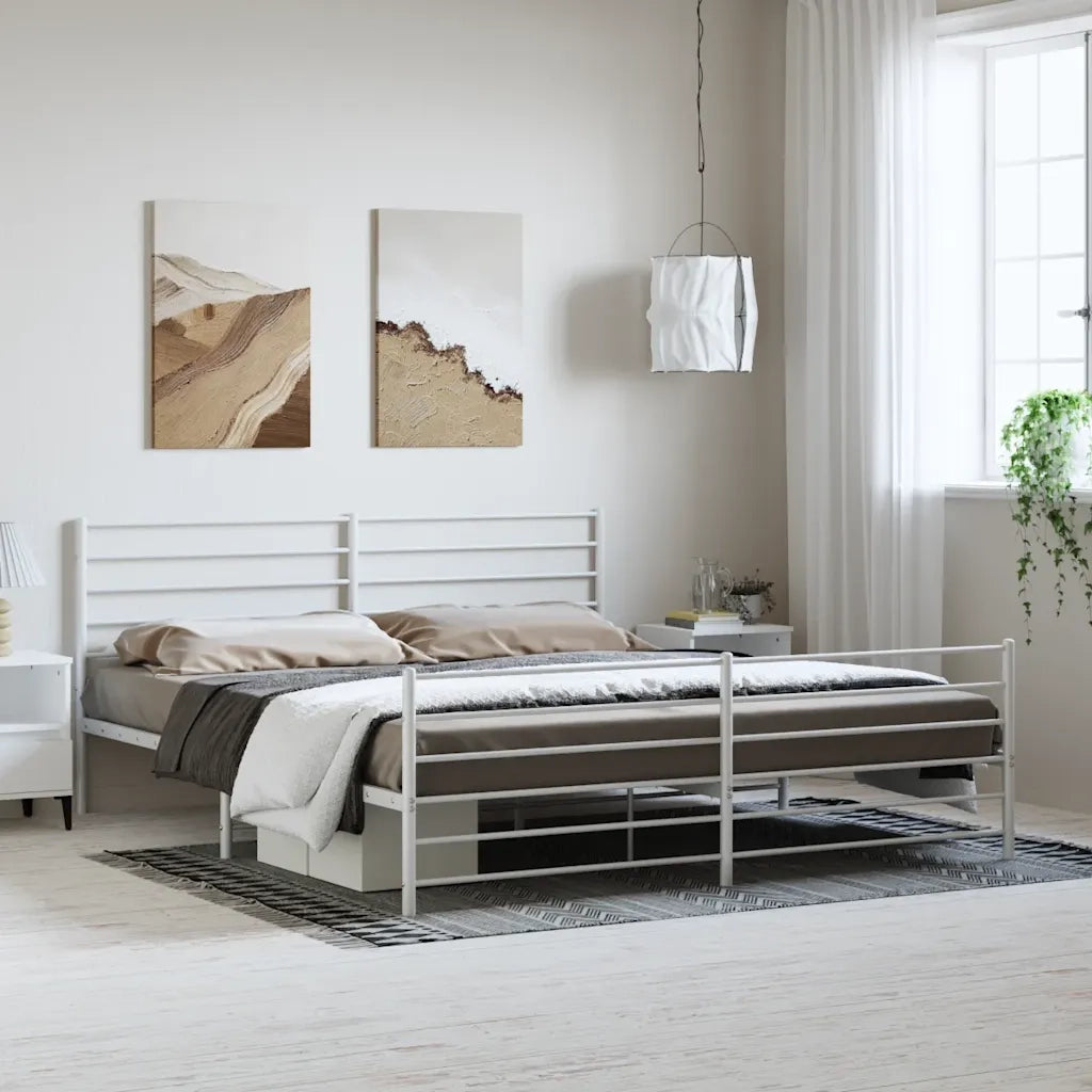 Giroletto con Testiera e Pediera Metallo Bianco 183x213 cm 352391