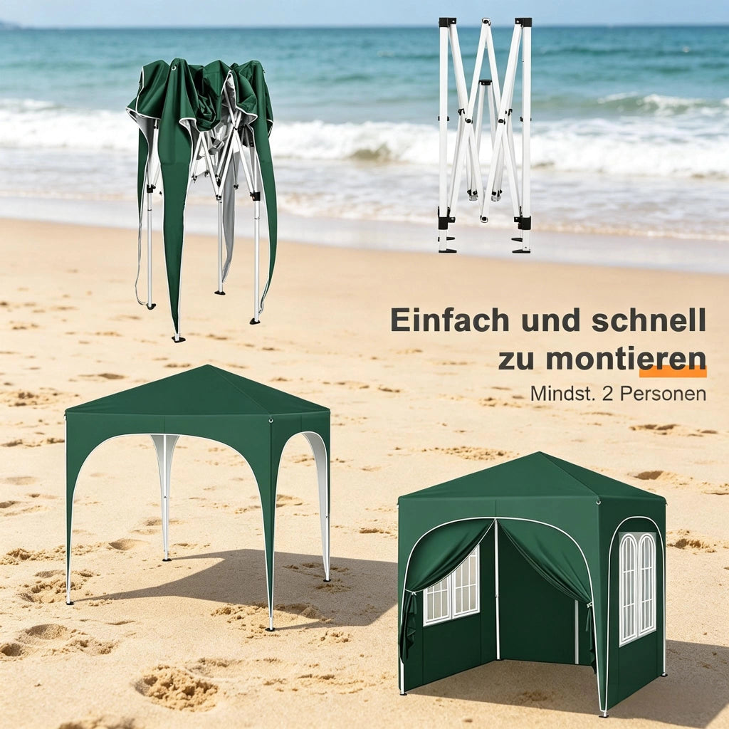 GAZEBO 2x2 m in metallo e tessuto Oxford verde con pareti laterali