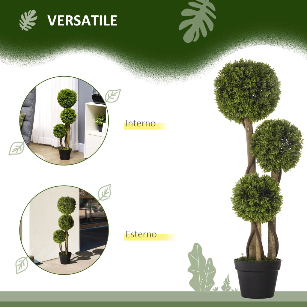 EasyComfort Pianta di Bosso Artificiale a 3 Sfere con Vaso Incluso e Fondo Rinforzato, Altezza 90 cm