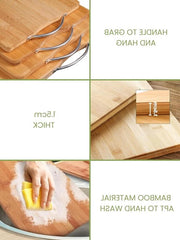 Set di taglieri in bambù con guanti antiscivolo per tagliare carne, pesce e verdure in modo sicuro per la salute - set da 3 - 40x30cm / 34x24cm / 32x22cm