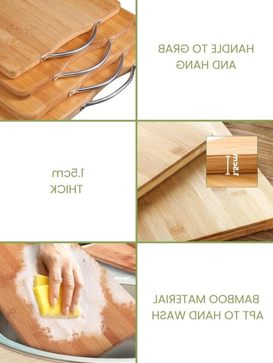 Set di taglieri in bambù con guanti antiscivolo per tagliare carne, pesce e verdure in modo sicuro per la salute - set da 3 - 40x30cm / 34x24cm / 32x22cm