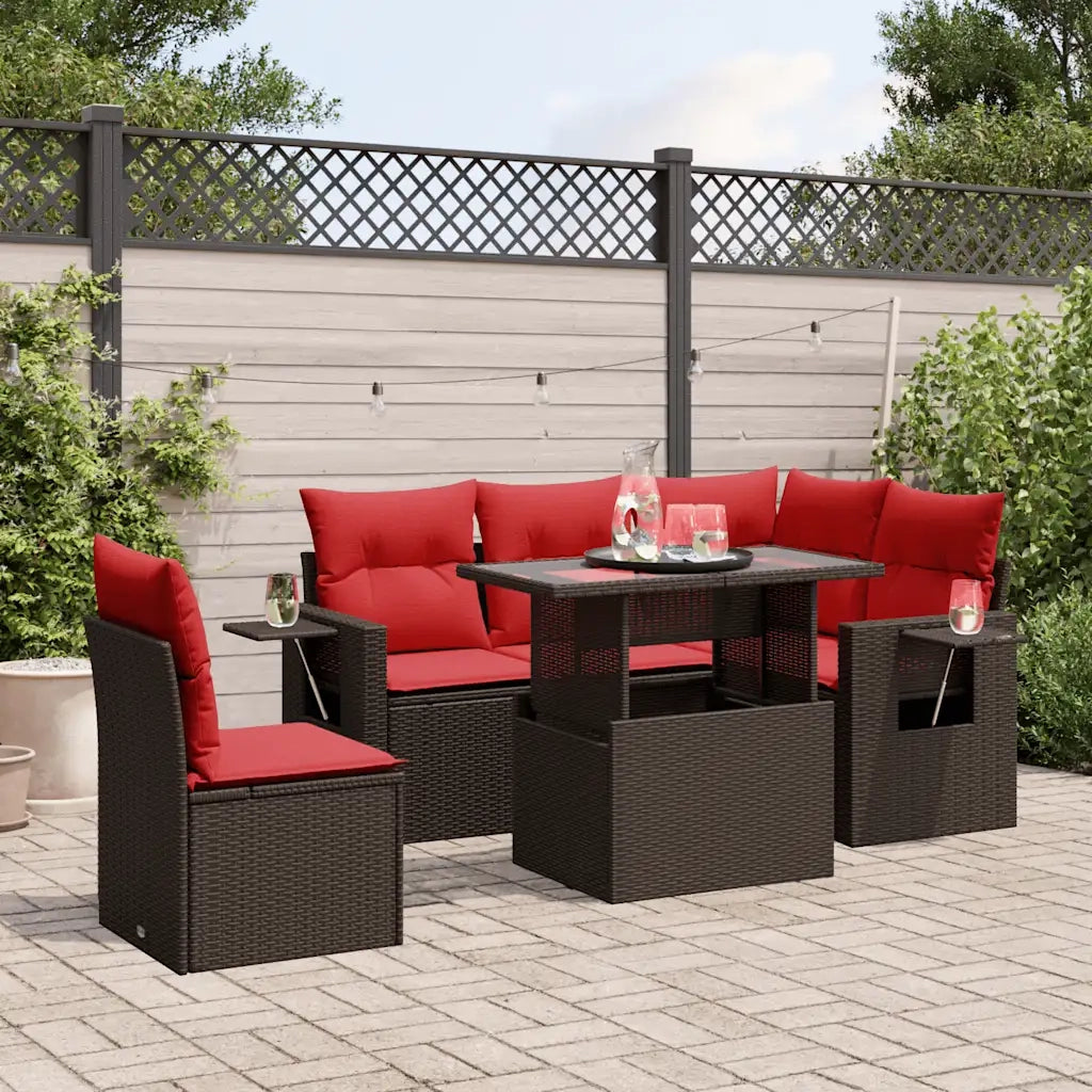 Set Divani da Giardino 6 pz con Cuscini Marrone in Polyrattan 3267914