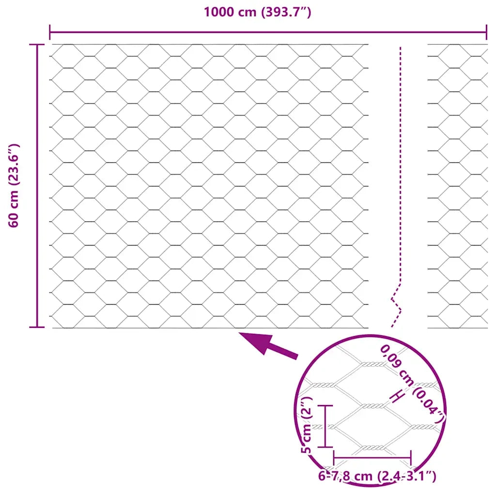Recinzione Esagonale Grigio 0,6 x 10 m PVC 42005488