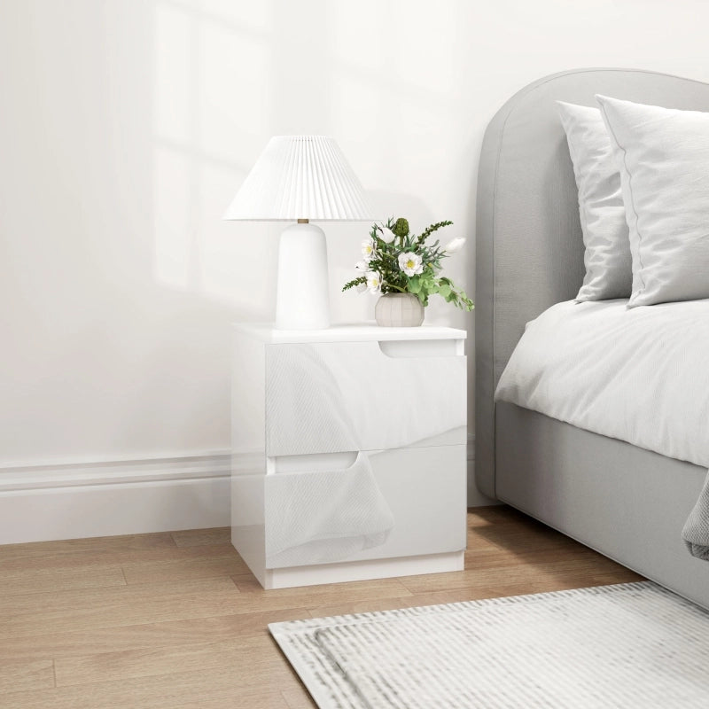 Comodino con 2 cassetti e vani contenitore, design moderno, per camera da letto e soggiorno, bianco, 40 × 40 × 48 cm