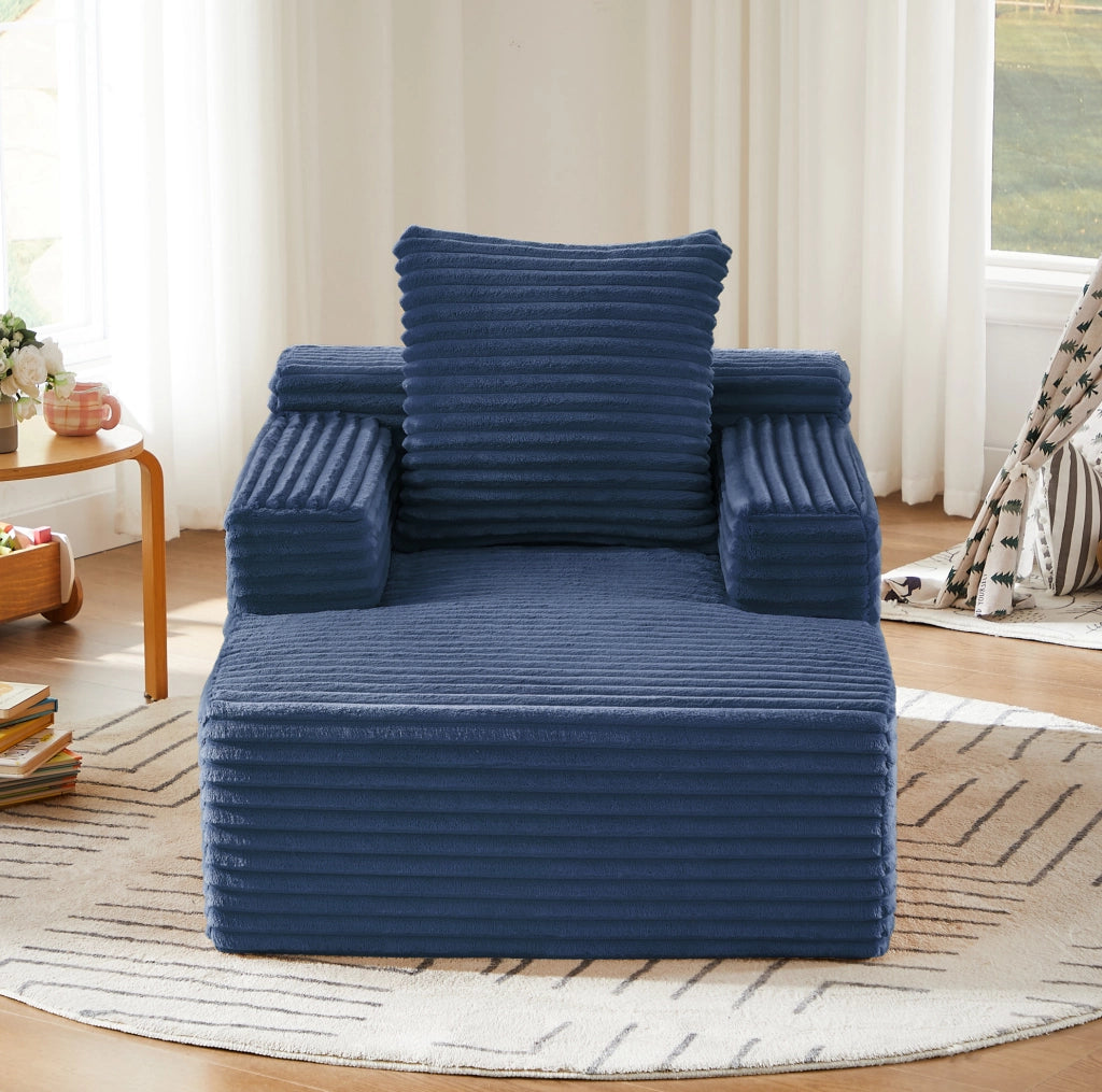 Chaise longue in velluto a coste blu senza montaggio