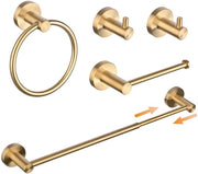 Set di accessori da bagno 5 pezzi, set di supporti per asciugamani, supporto per asciugamani + anello per asciugamani + supporto per carta igienica + gancio per asciugamani x 2, finitura a specchio / inox, supporto per asciugamani per fissaggio a parete