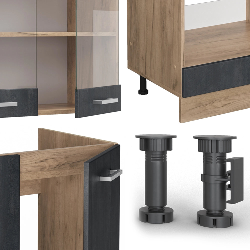 Cucina angolare completa R-Line Calce nera/Rovere dorato 287 x 227 cm PL Antracite Vicco