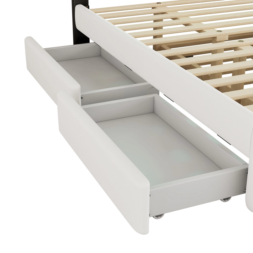 Letto matrimoniale 140x200 cm con cassetti e letto estraibile; imbottito; bianco