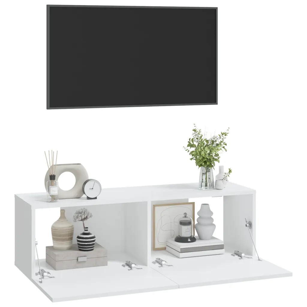 Mobili TV da Parete 2 pz Bianchi 100x30x30 cm Legno Multistrato 804544