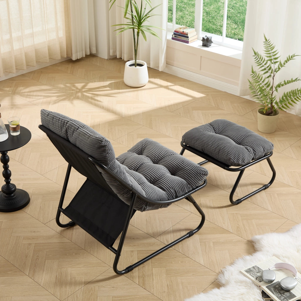 POLTRONA lounge da esterno con ottoman 65x78x86 cm acciaio grigio