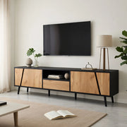 Lowboard TV nero e legno naturale in truciolare 180 cm