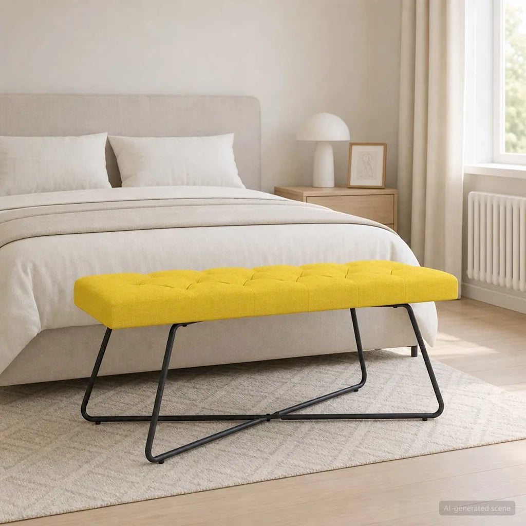 Panchina con bottoni imbottiti Giallo Chiaro 110 x 40 x 46 cm 42038381