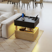 Comodino con ricarica wireless; USB; LED regolabile; 2 cassetti; 50 x 40 x 50 cm; nero e naturale