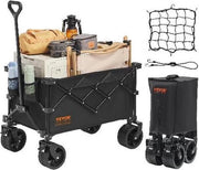 Carrello da spiaggia pieghevole - Carrello da campeggio - Ruote per terreno - Oliere per bevande - Manubrio ergonomico - Capacità di carico 100 kg - Facile da piegare