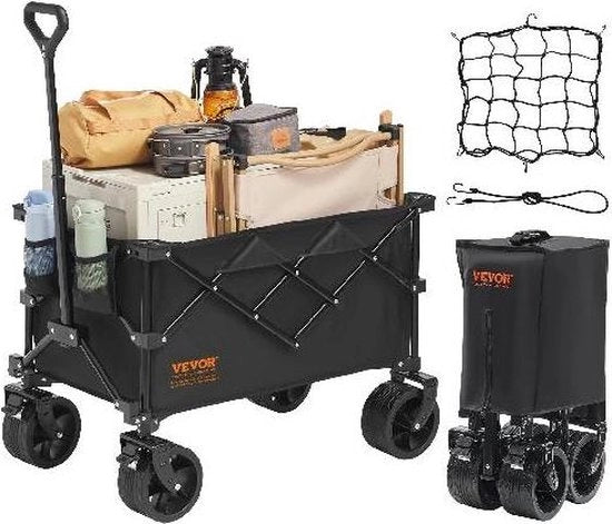 Carrello da spiaggia pieghevole - Carrello da campeggio - Ruote per terreno - Oliere per bevande - Manubrio ergonomico - Capacità di carico 100 kg - Facile da piegare