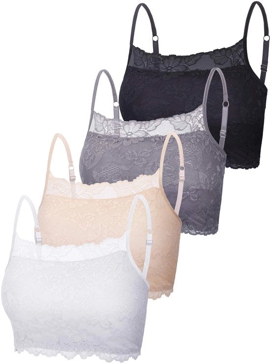 Bralette Donna - 4 Pezzi - Bustier con Bordo - Top con Cintura Flessibile - Senza Piuma - Adatto a Diversi Occasioni