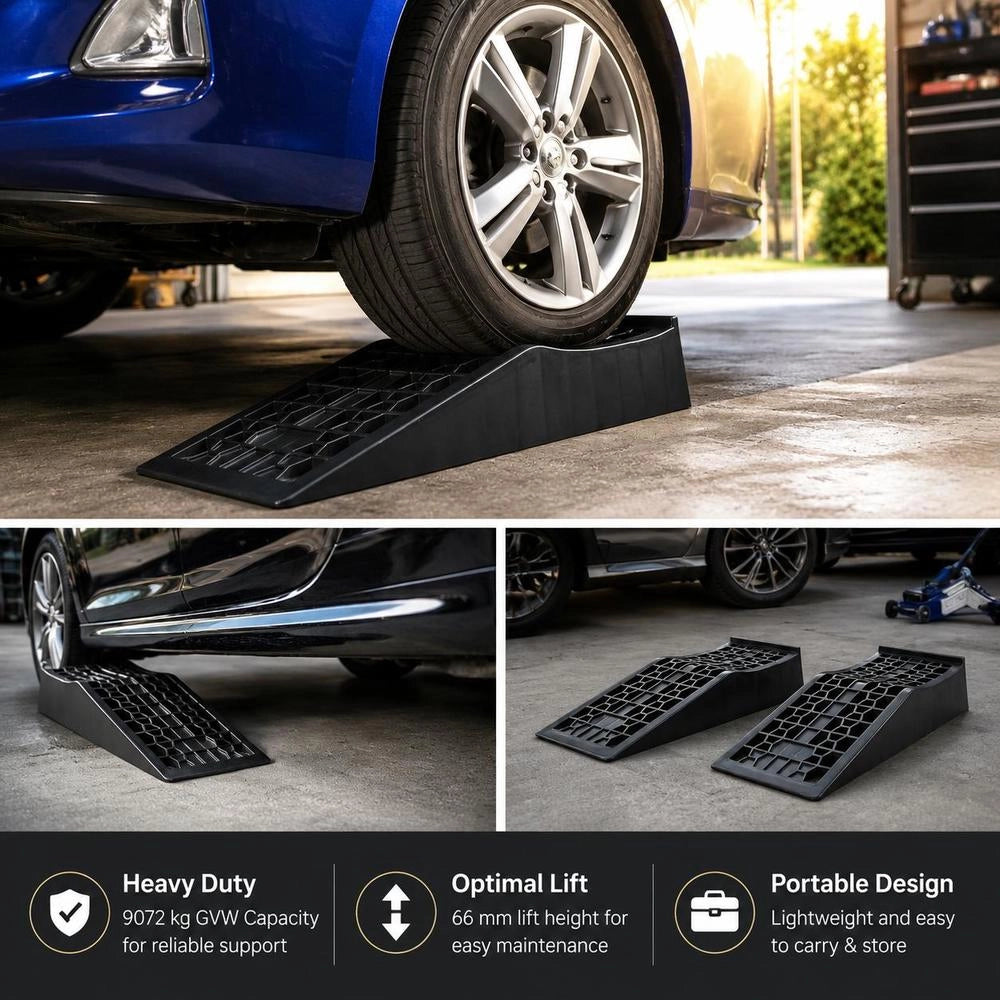 Car Ramps, 2 Pcs., 66 M Lifting Height, Portable & Flat Car Service Ramps For Maintenance In The Garage, Oil Changes & Repairs Of Trucks, 2268 Kg Load Capacity (per Ramp), Loading Aids