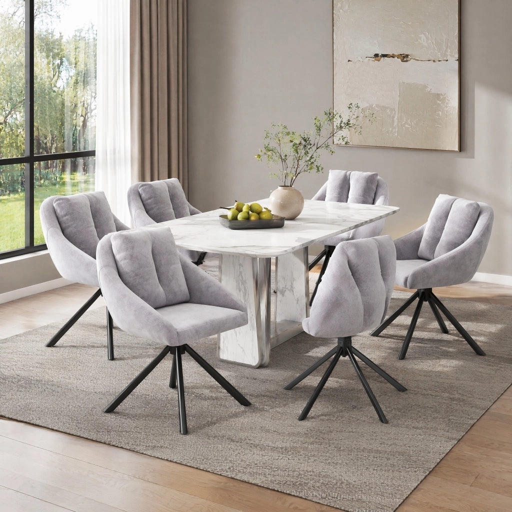 Sedia da Pranzo Set da 6 Girevole a 360° con Design Ergonomico in Velluto Grigio