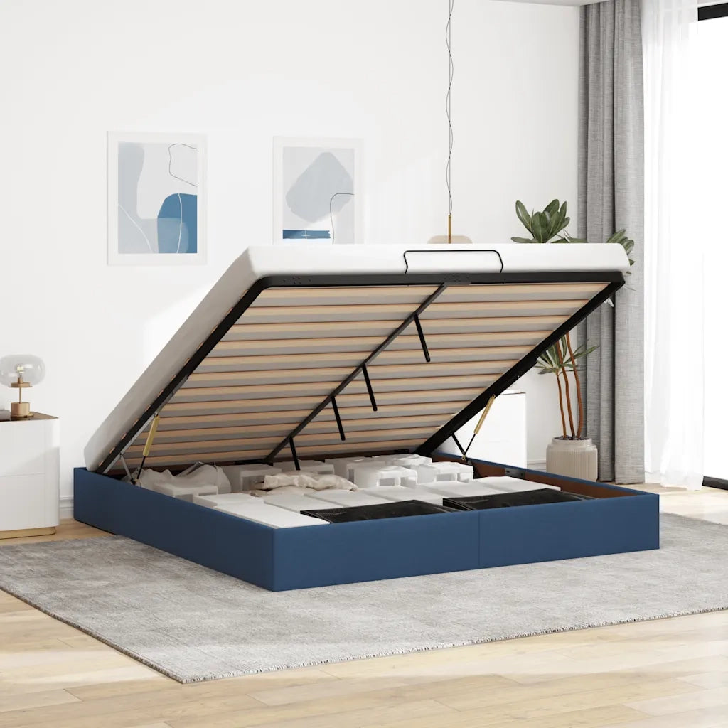 Struttura Letto Pouf senza Materasso Blu 180x200cm in Tessuto