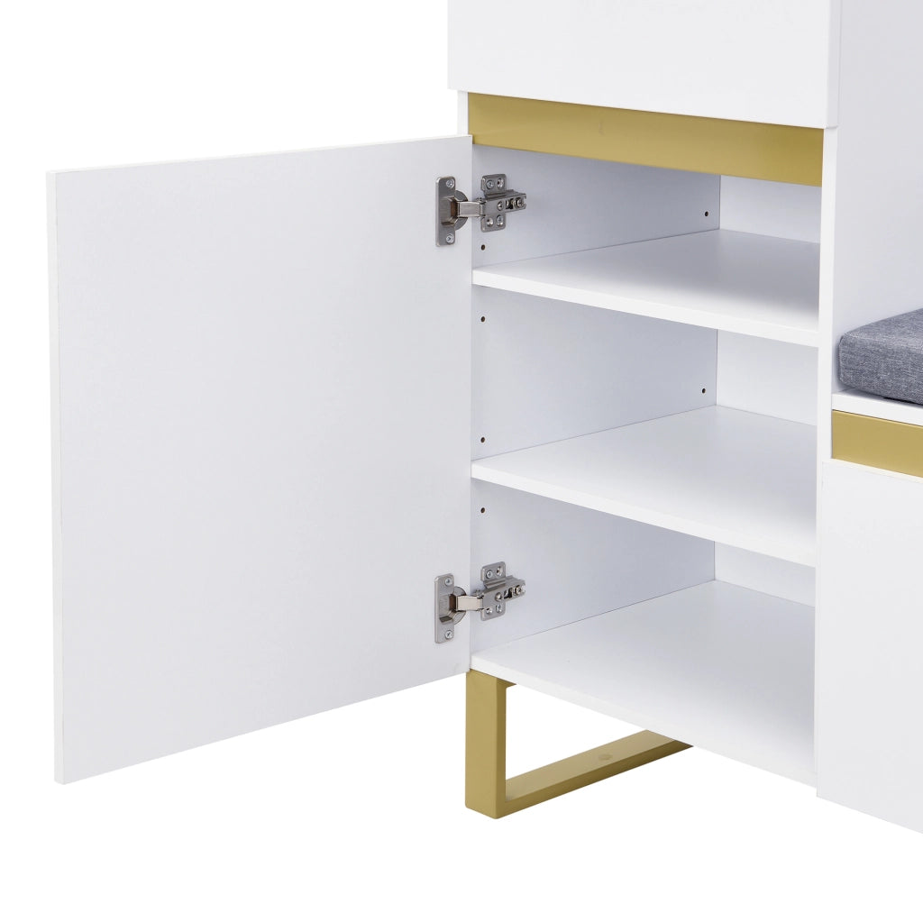 Scarpiera multifunzionale con panca e cassetto 120x35x85 cm in MDF bianco