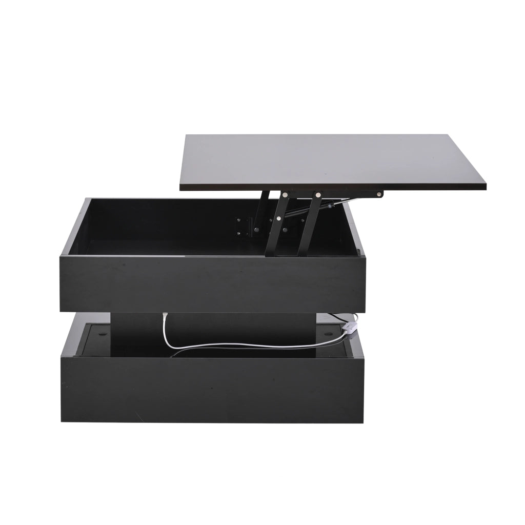 TAVOLINO Alzabile 65x65x38,5 cm Nero con LED e 2 cassetti