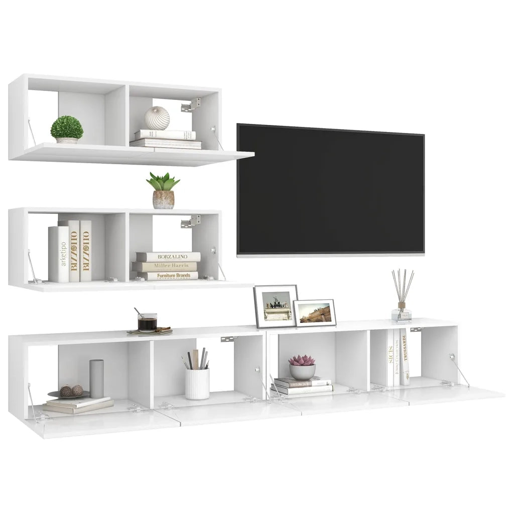 Set Mobili Porta TV 4 pz-Set di 4 Credenza per TV Bianco in Legno Multistrato 689355