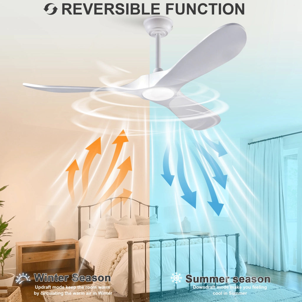Ventilatore da soffitto 52 pollici con illuminazione e telecomando, 3 pale bianche legno massello, 3CCT dimmerabile, 6 velocit¨¤ silenzioso