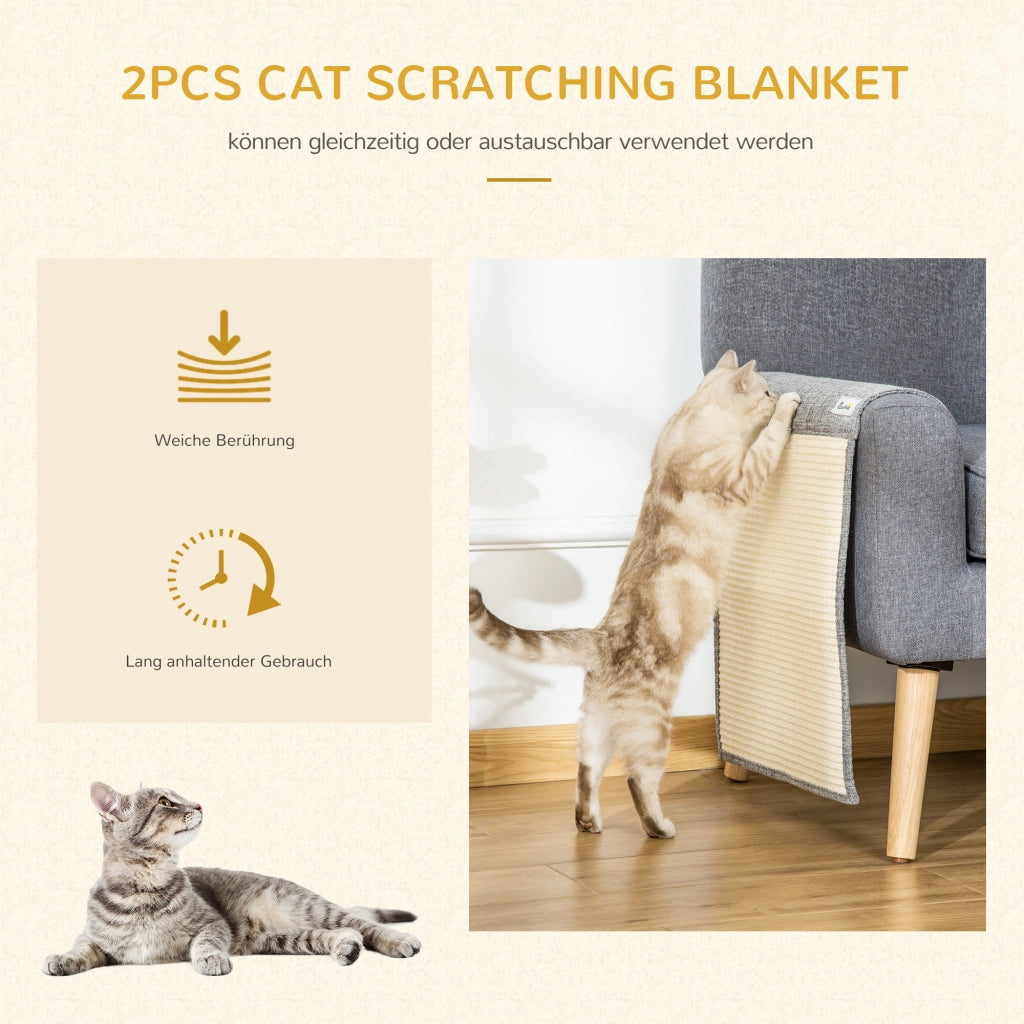 Tappetino Graffi per Gatti 2 Pezzi 130x45 cm Sisal Grigio ¨C zephmum ¨C Grigio Sisal 130x45 cm
