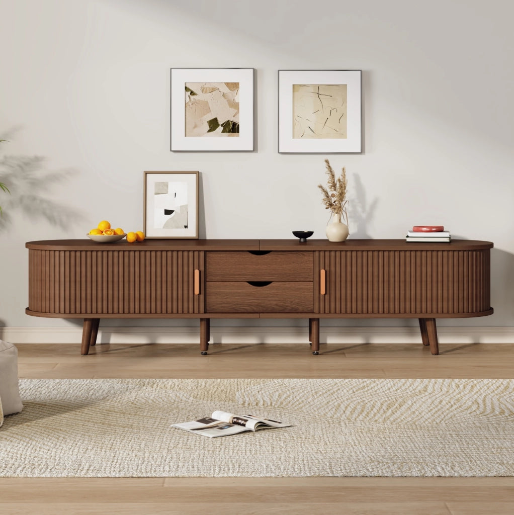 Set mobile TV e tavolino da caffè in MDF color noce, 2 pezzi