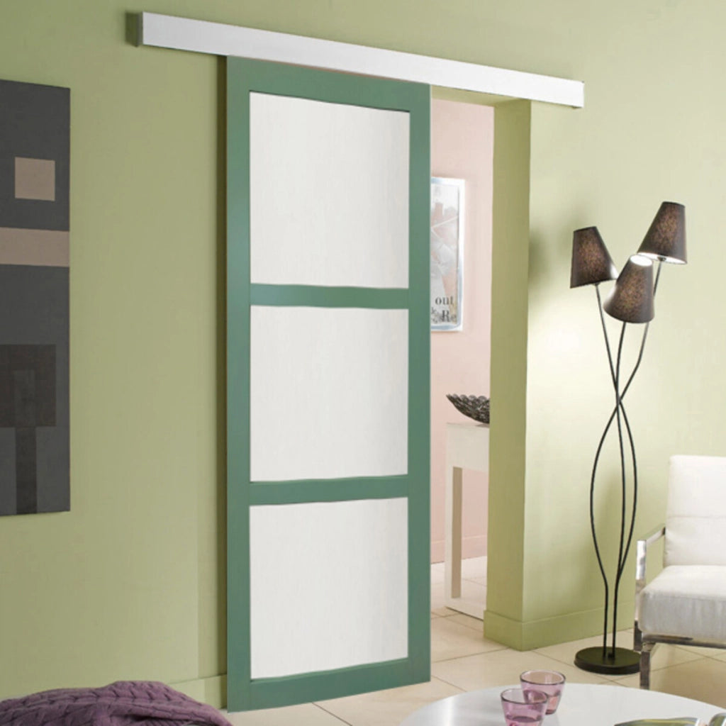 Porta Scorrevole in Vetro Verde H204 x L83 + binario in alluminio senza maniglia